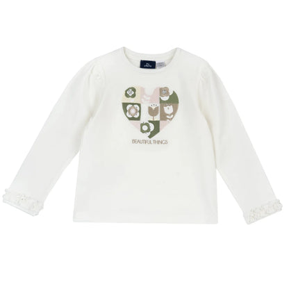 Girls Off White Embroidered Long Sleeve T-shirt