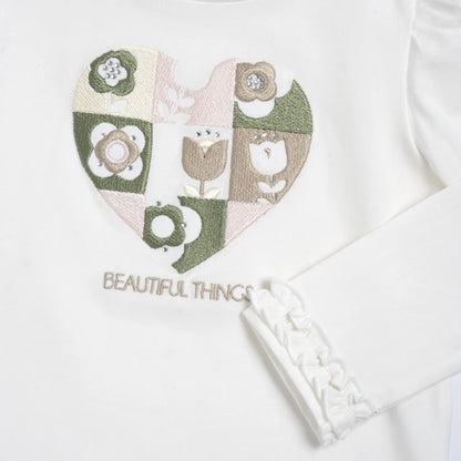 Girls Off White Embroidered Long Sleeve T-shirt