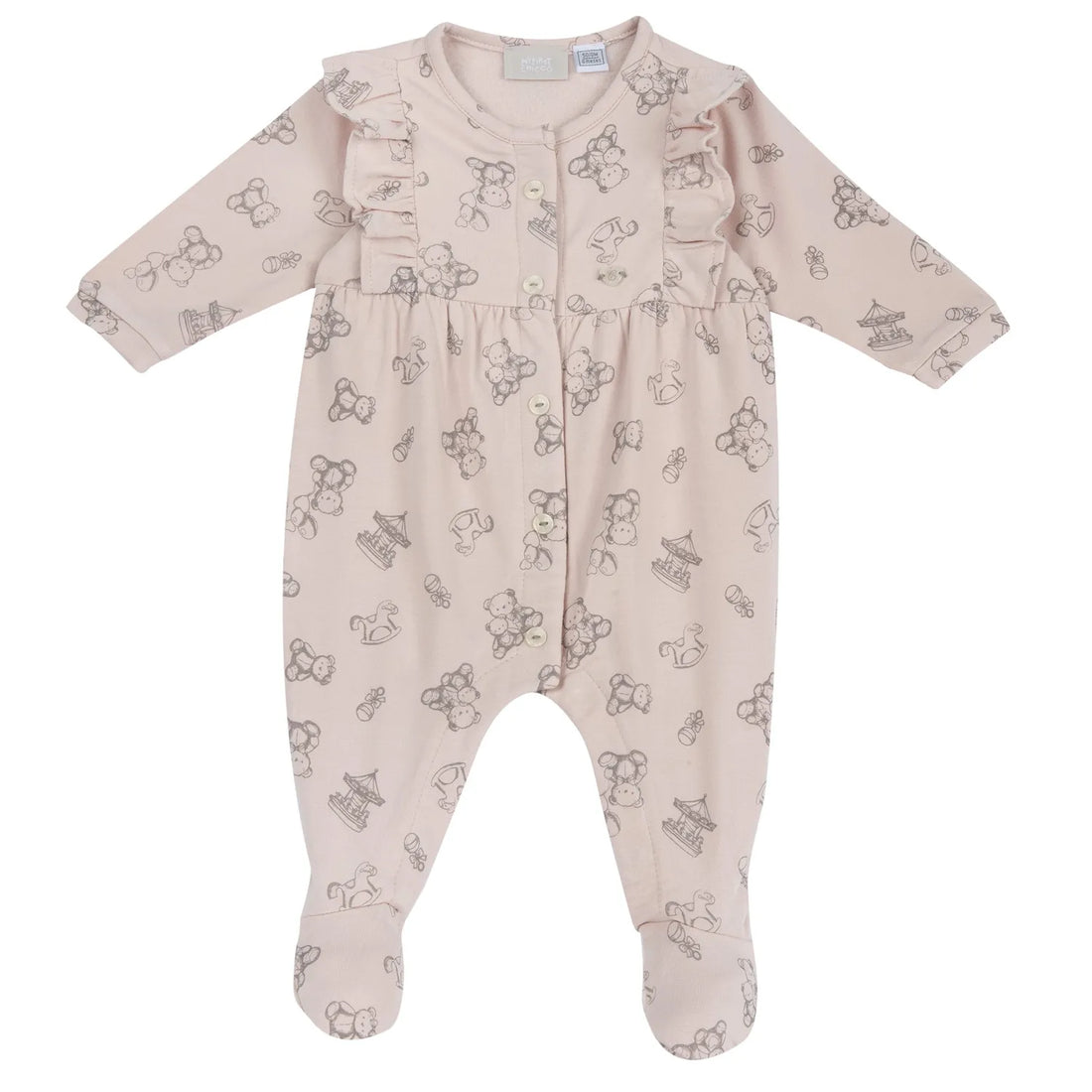 Girls Pink Printed Front Opening Babysuit