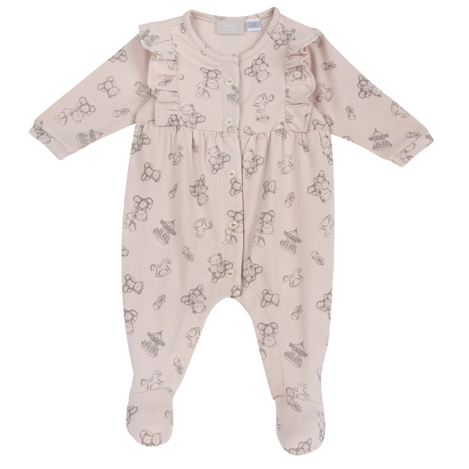 Girls Pink Printed Front Opening Babysuit