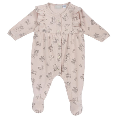 Girls Pink Printed Front Opening Babysuit