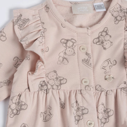 Girls Pink Printed Front Opening Babysuit