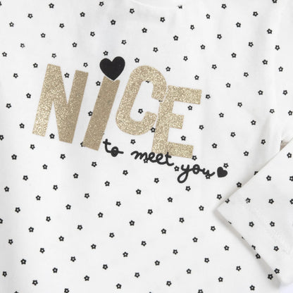Girls White &amp; Black Printed Long Sleeve T-shirt