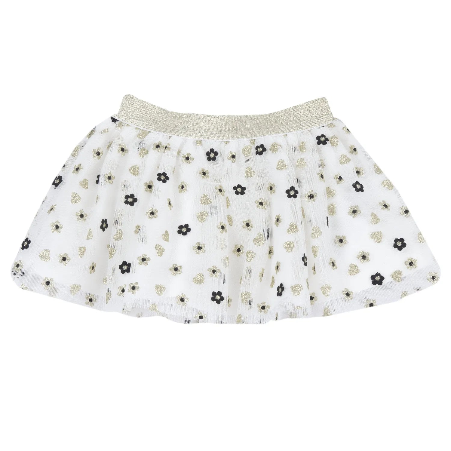 Girls White &amp; Black Printed Skirt