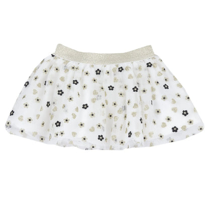 Girls White &amp; Black Printed Skirt
