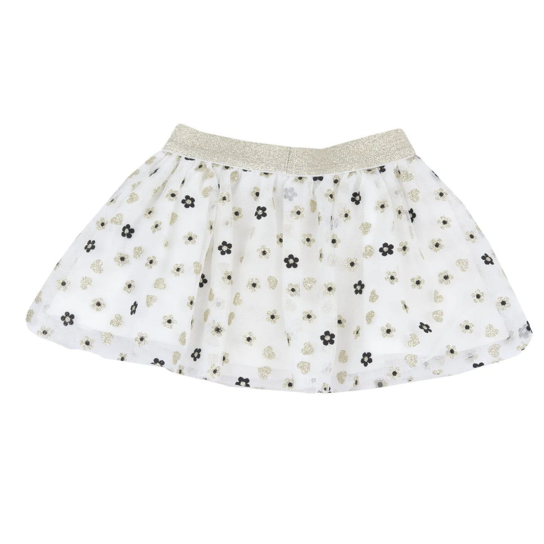 Girls White &amp; Black Printed Skirt