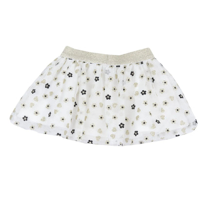 Girls White &amp; Black Printed Skirt