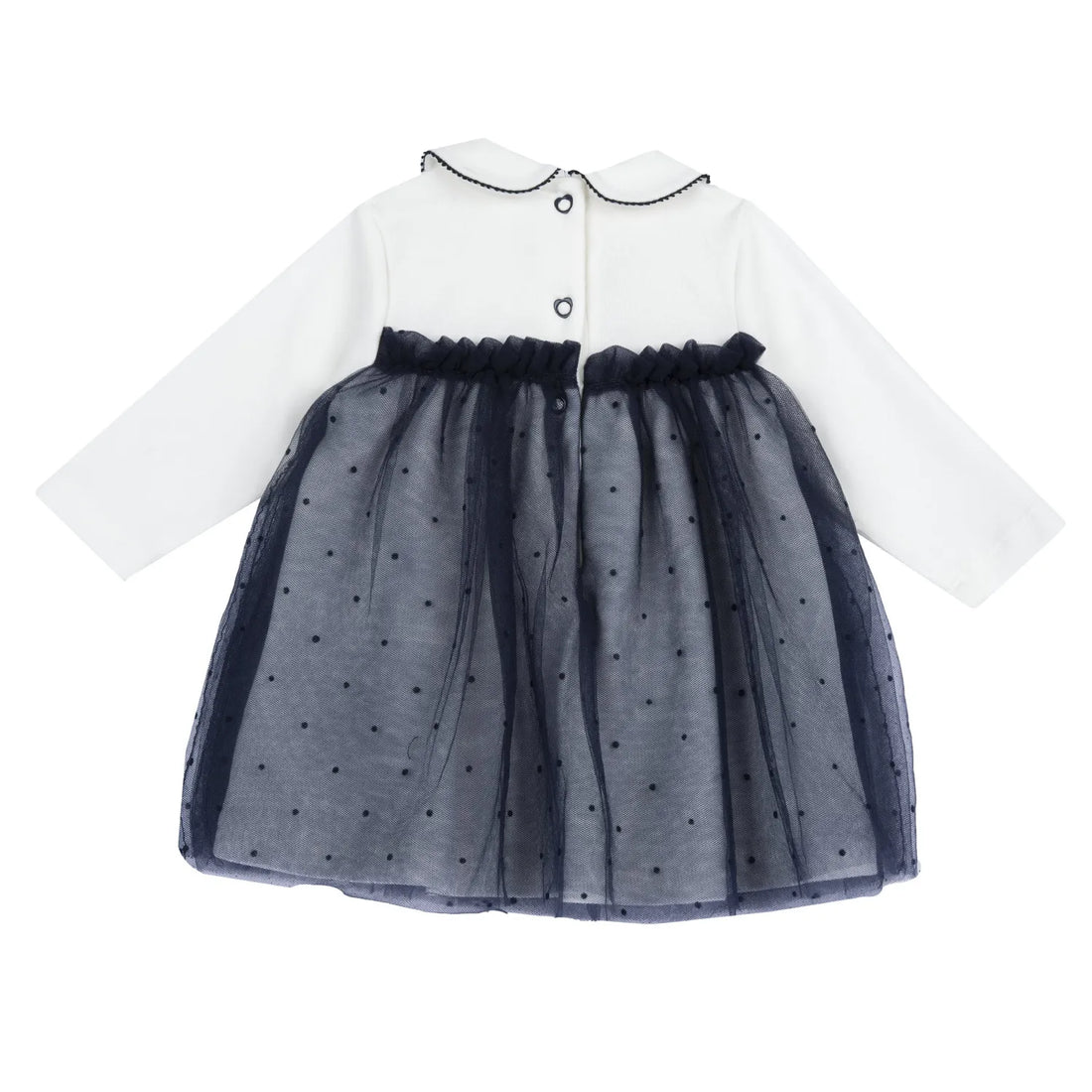 Girls White &amp; Blue Peter Pan Collar Dress