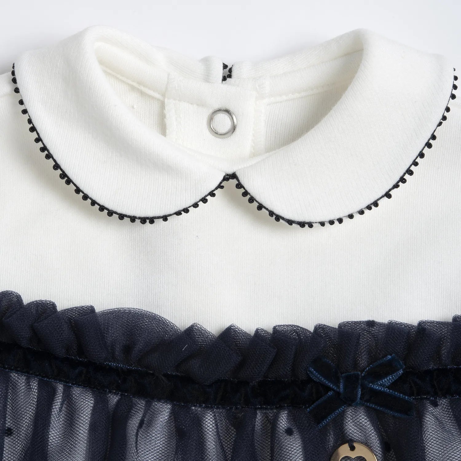 Girls White &amp; Blue Peter Pan Collar Dress