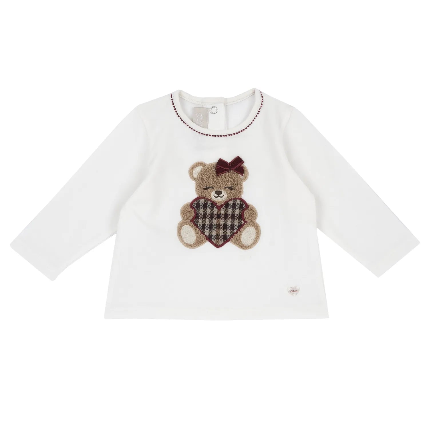 Girls White &amp; Brown Embellished Long Sleeve T-shirt
