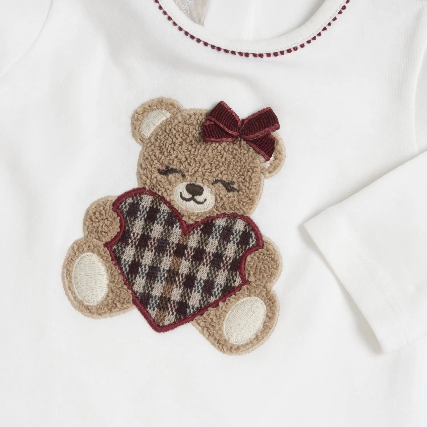 Girls White &amp; Brown Embellished Long Sleeve T-shirt