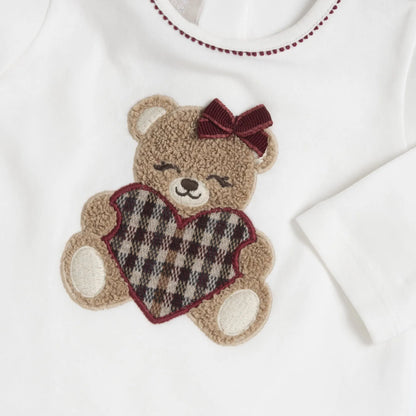 Girls White &amp; Brown Embellished Long Sleeve T-shirt