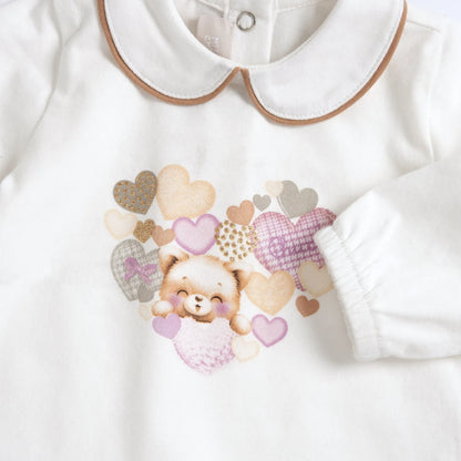 Girls White &amp; Brown Printed Sweatshirt with Leggings