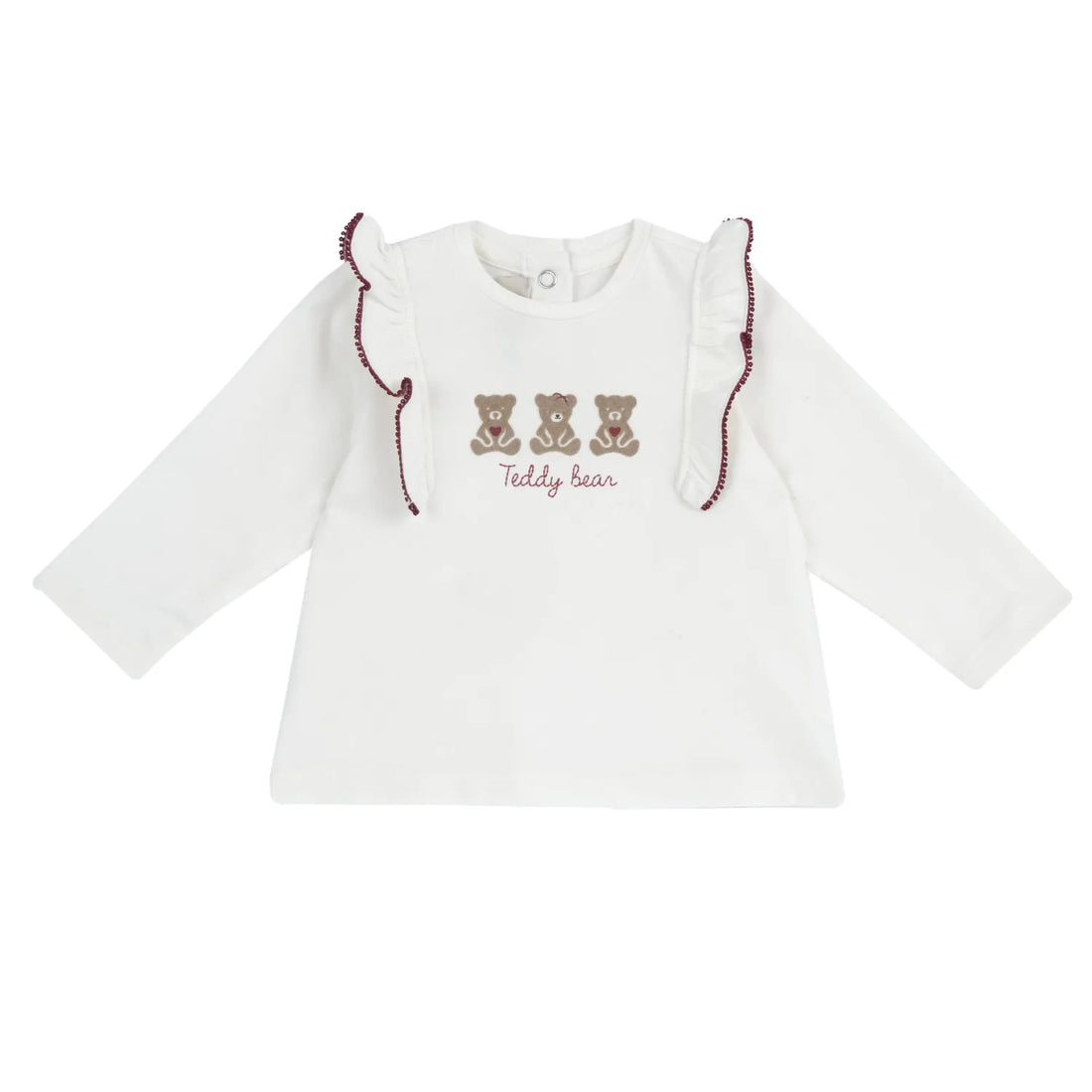 Girls White &amp; Brown Self Design Long Sleeve Top