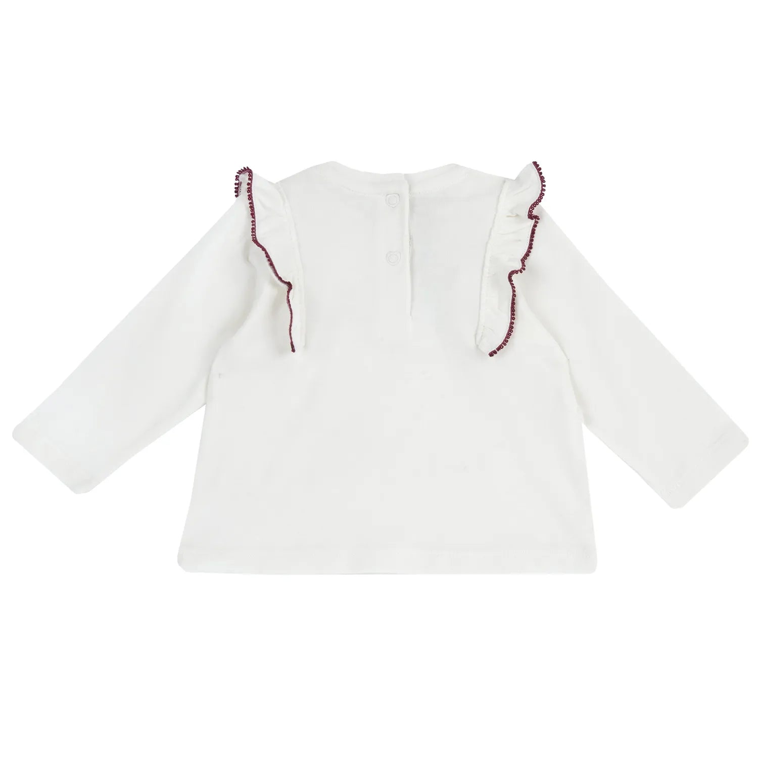 Girls White &amp; Brown Self Design Long Sleeve Top