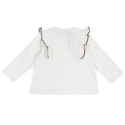 Girls White &amp; Brown Self Design Long Sleeve Top