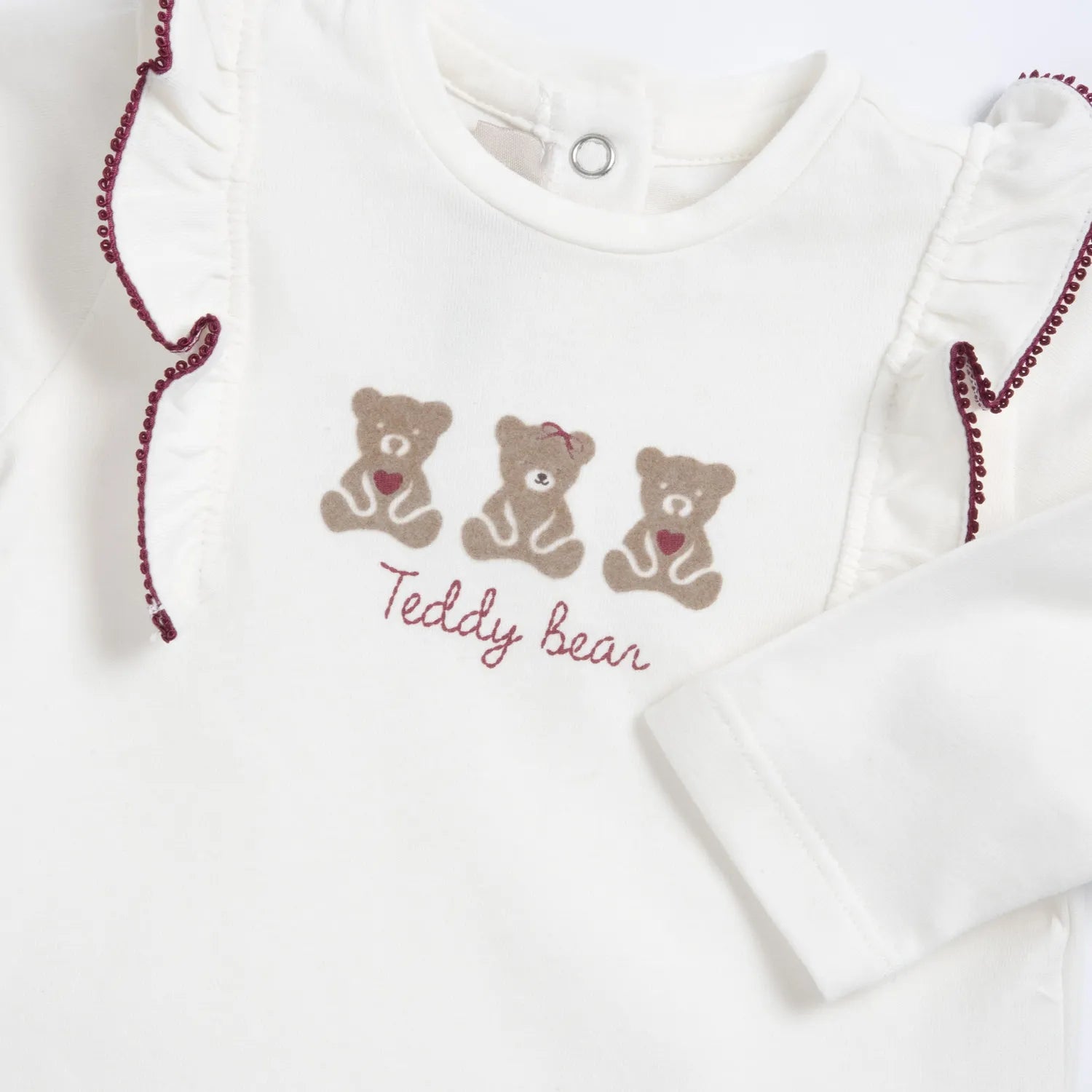 Girls White &amp; Brown Self Design Long Sleeve Top