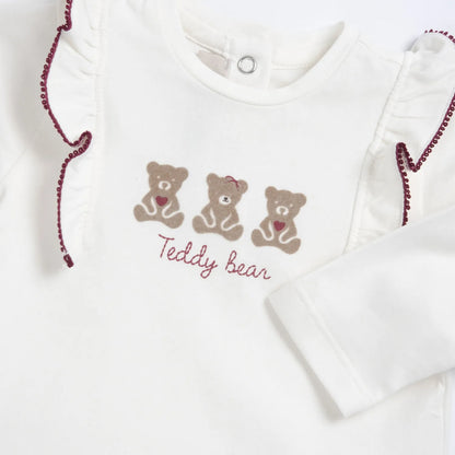 Girls White &amp; Brown Self Design Long Sleeve Top