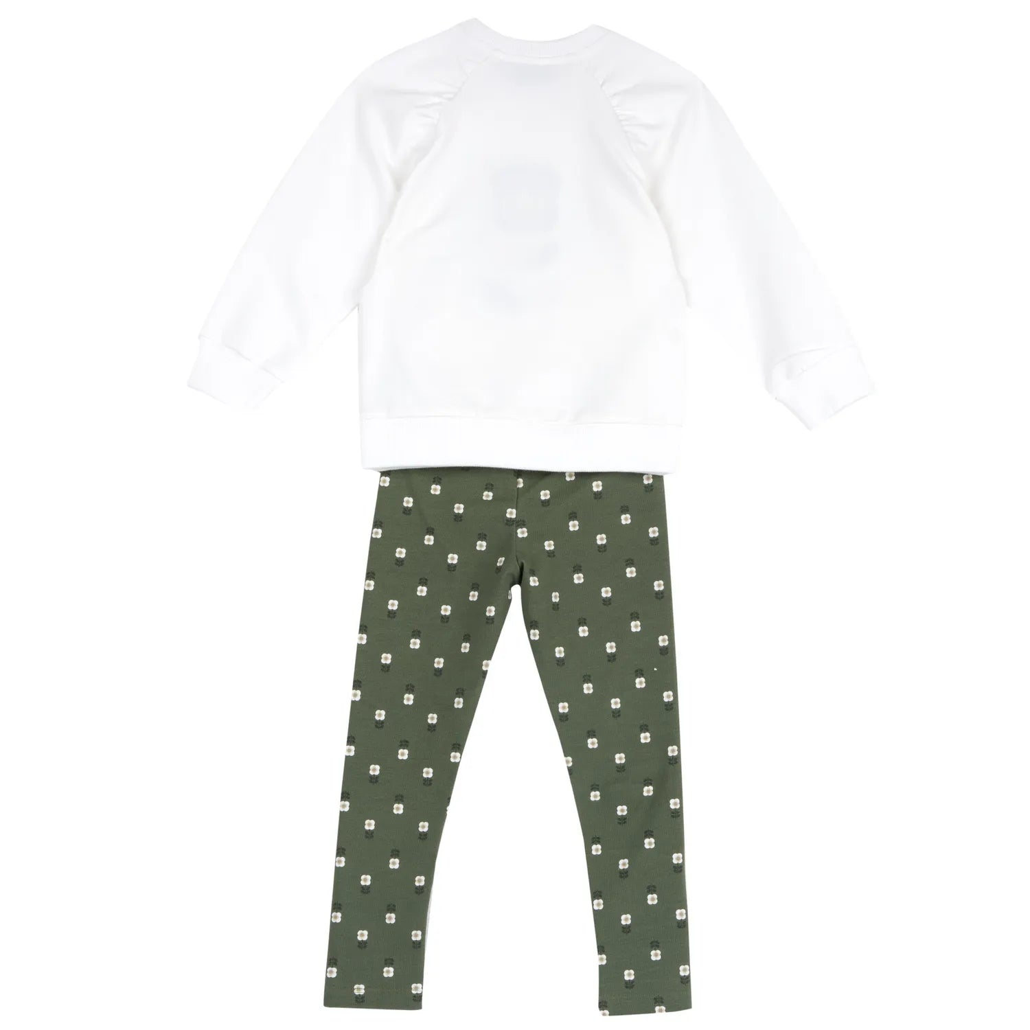 Girls White &amp; Green Embroidered Sweatshirt with Leggings