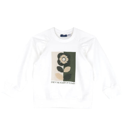 Girls White &amp; Green Embroidered Sweatshirt with Leggings