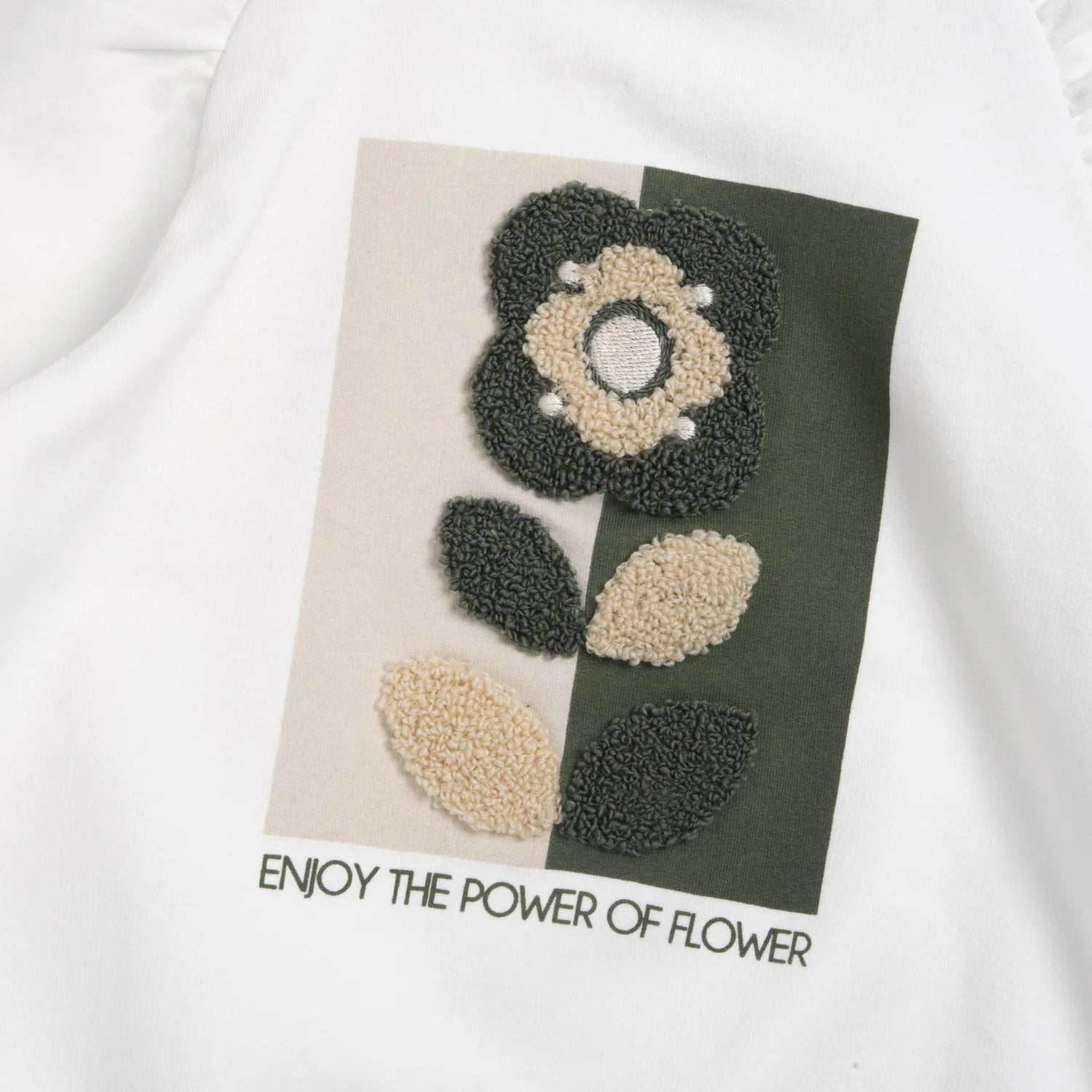 Girls White &amp; Green Embroidered Sweatshirt with Leggings