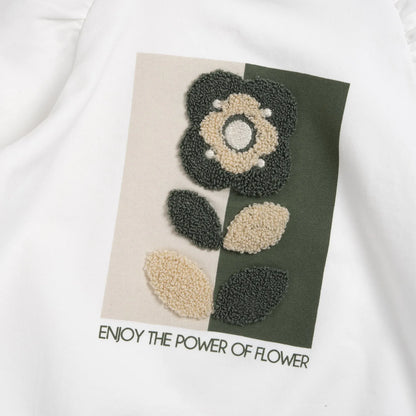 Girls White &amp; Green Embroidered Sweatshirt with Leggings