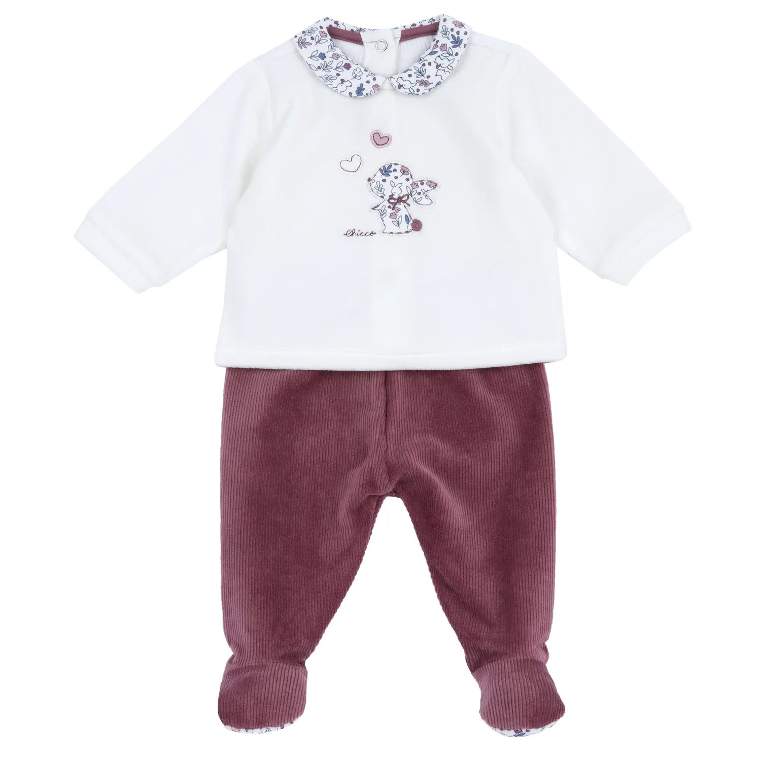 Girls White &amp; Maroon Embroidered Smock with Legging