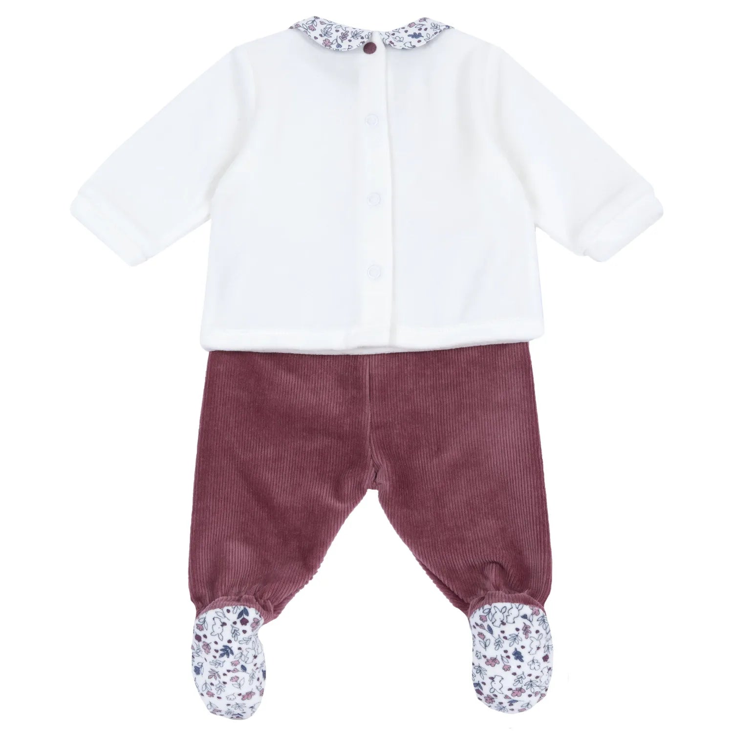 Girls White &amp; Maroon Embroidered Smock with Legging