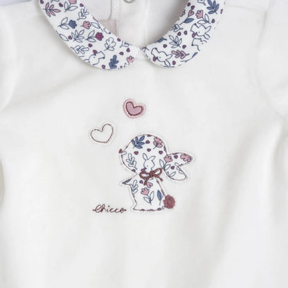 Girls White &amp; Maroon Embroidered Smock with Legging