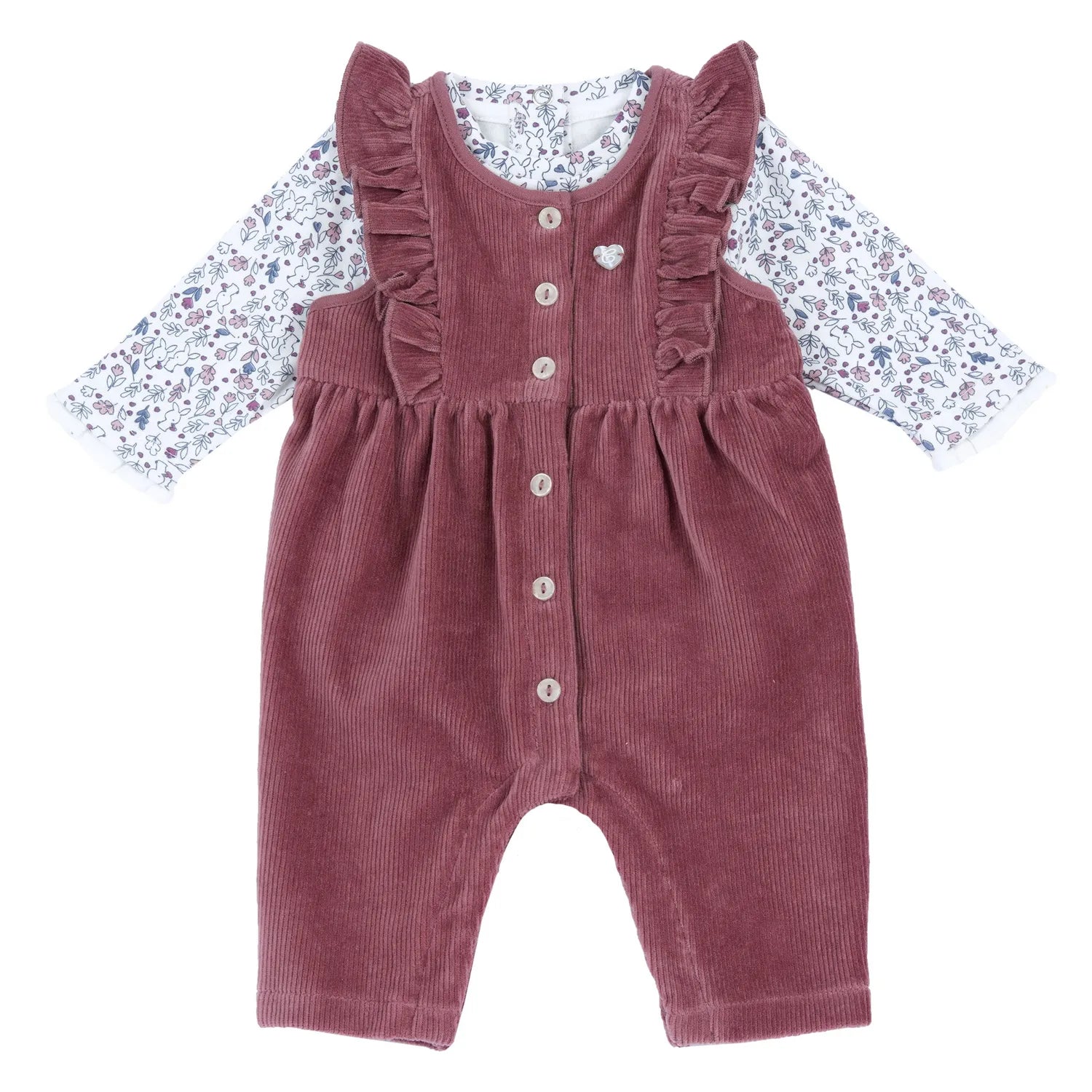 Girls White &amp; Maroon Printed Top with Dungaree
