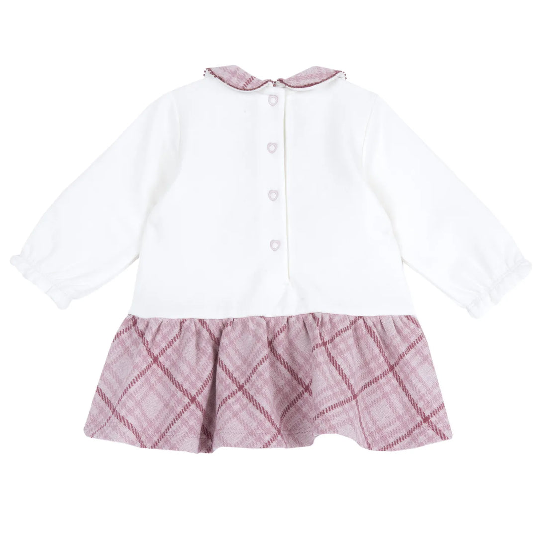 Girls White &amp; Pink Applique Long Sleeve Dress