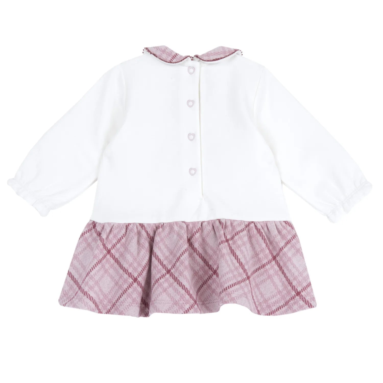 Girls White &amp; Pink Applique Long Sleeve Dress