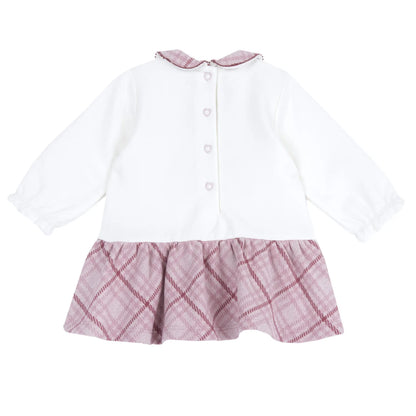 Girls White &amp; Pink Applique Long Sleeve Dress