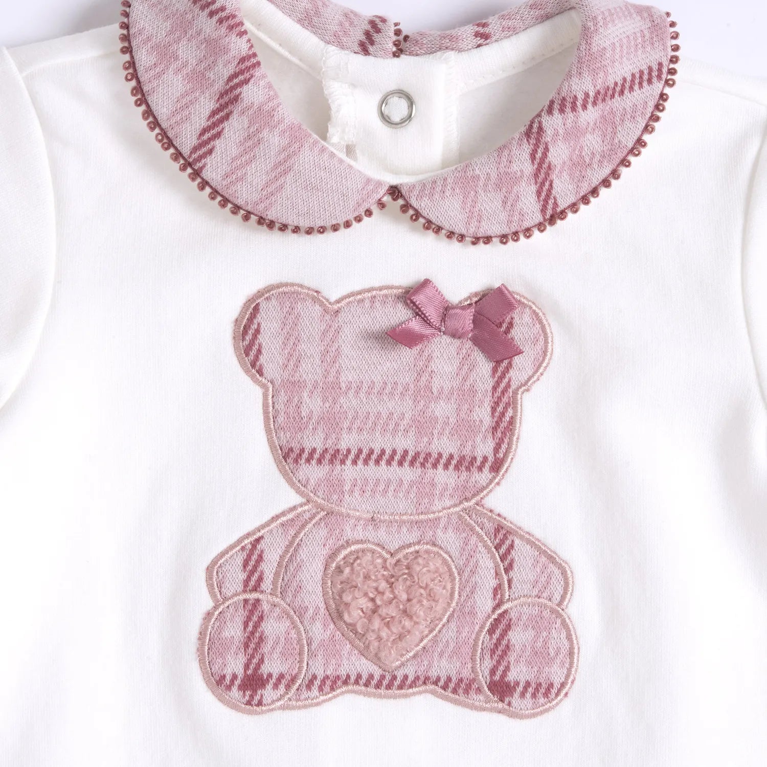 Girls White &amp; Pink Applique Long Sleeve Dress