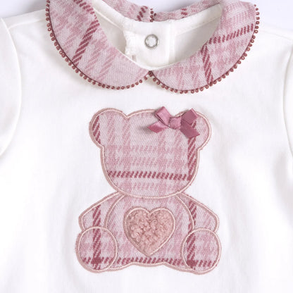 Girls White &amp; Pink Applique Long Sleeve Dress