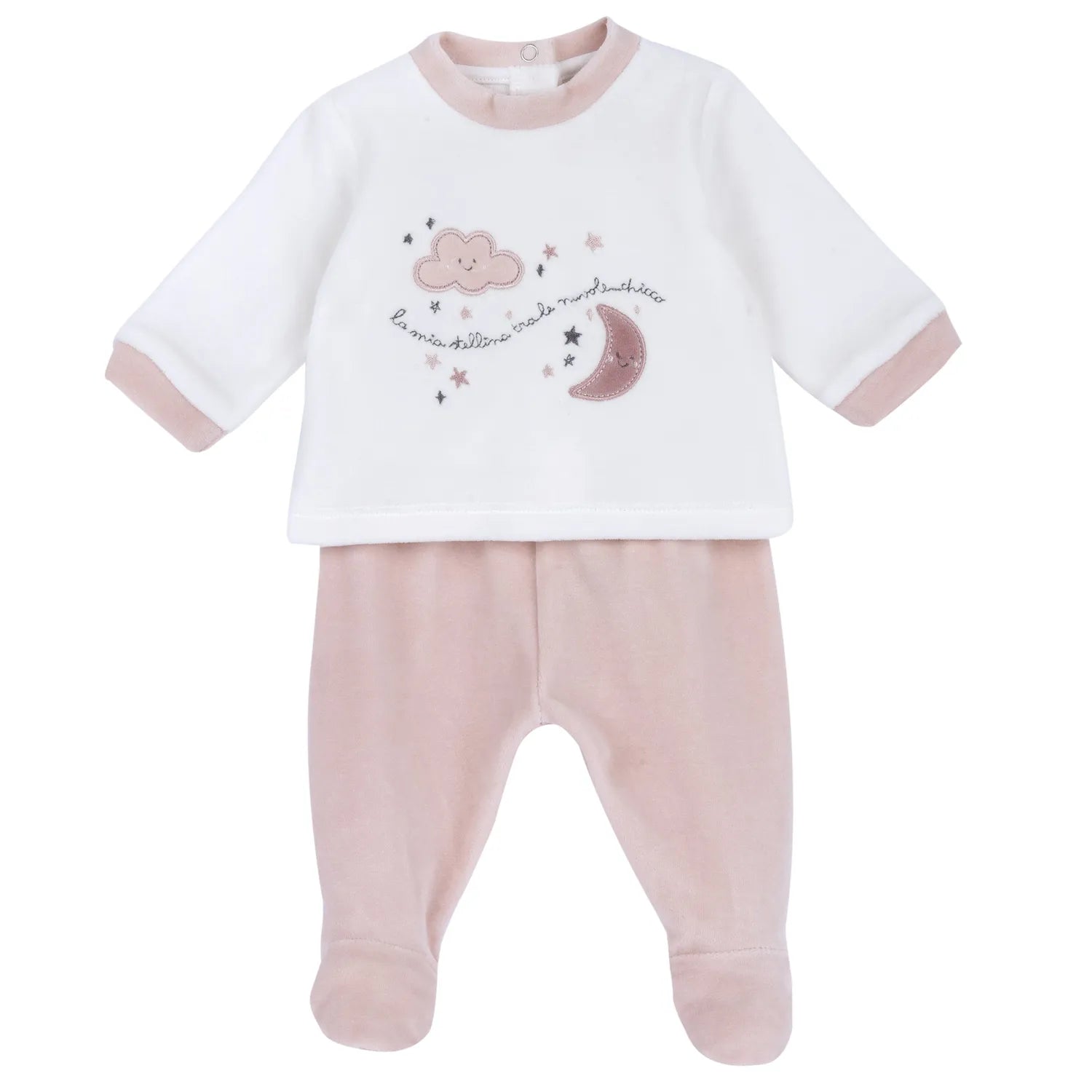 Girls White &amp; Pink Applique Smock with Legging