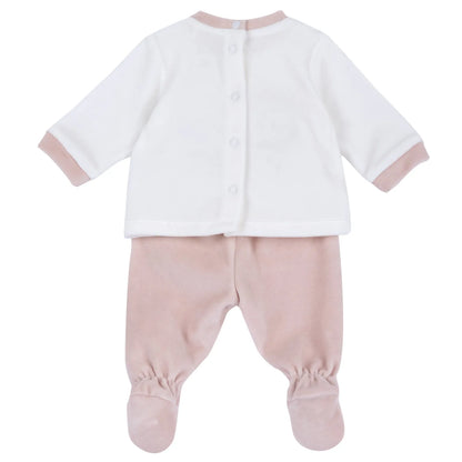 Girls White &amp; Pink Applique Smock with Legging