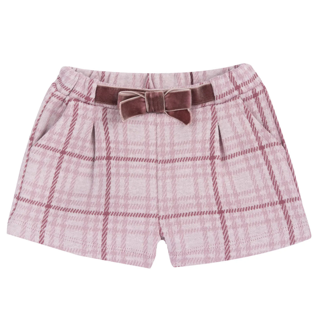 Girls White &amp; Pink Checked Shorts