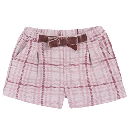 Girls White &amp; Pink Checked Shorts