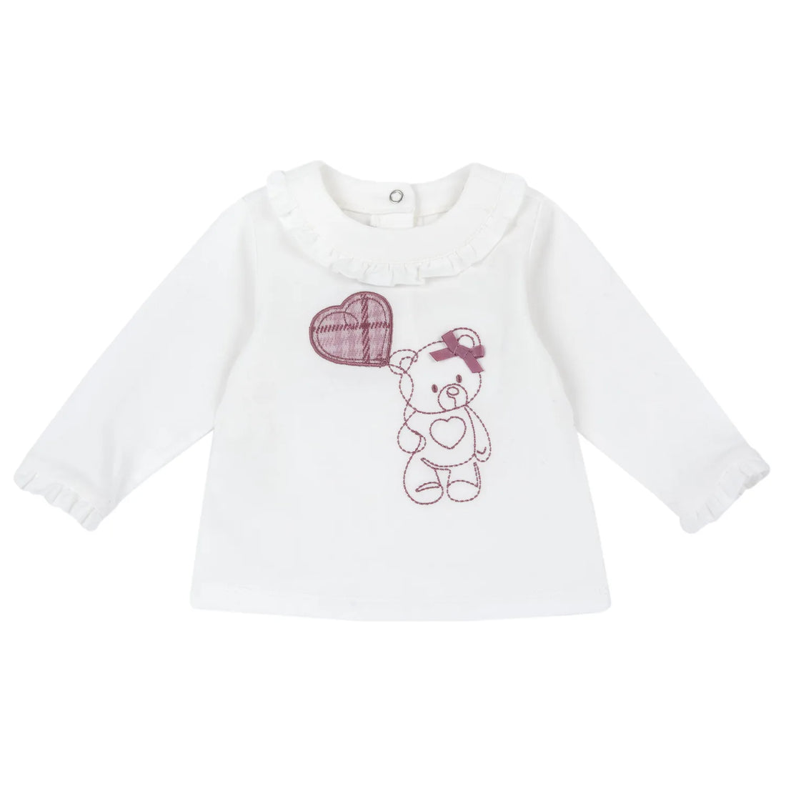 Girls White &amp; Pink Embroidered Long Sleeve Top