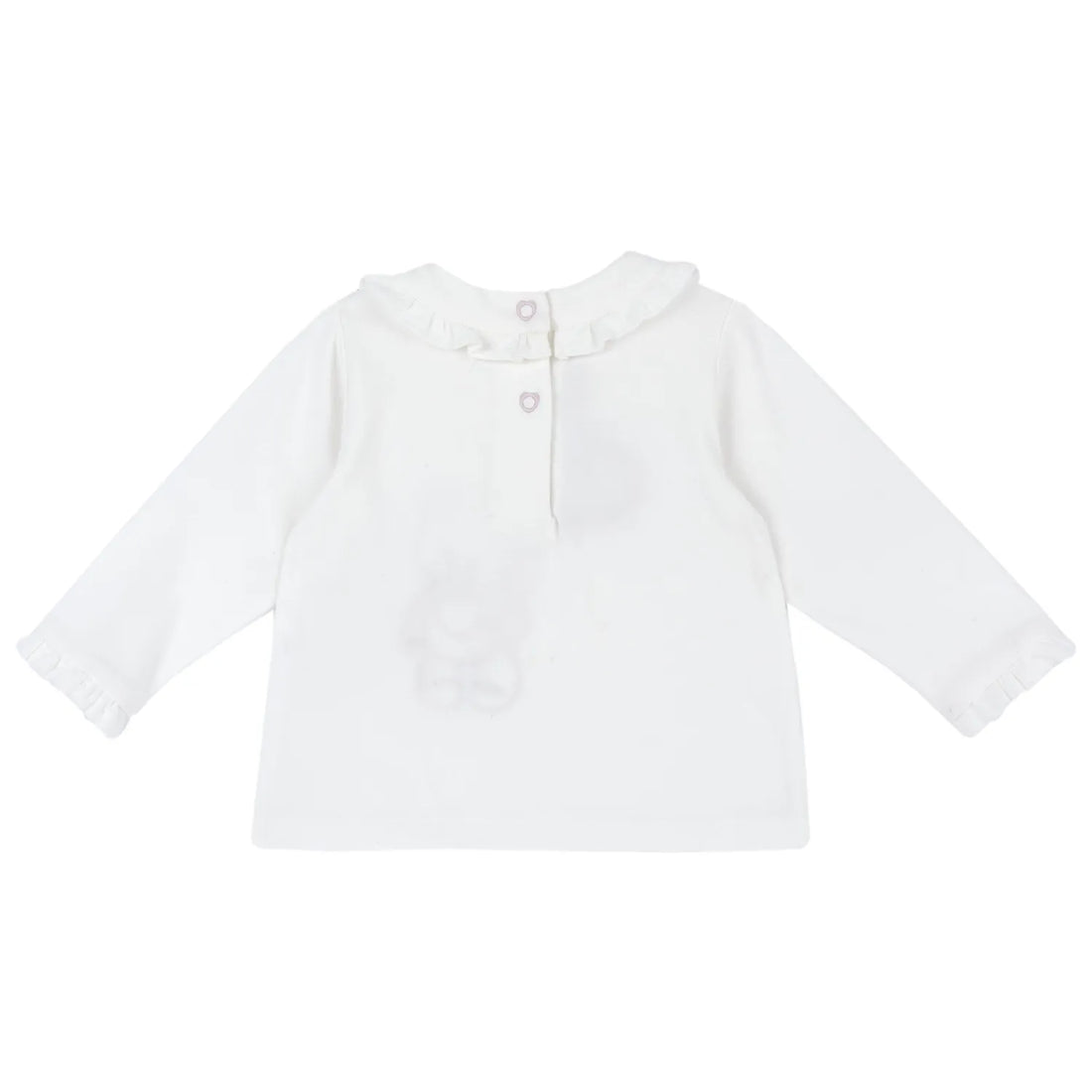 Girls White &amp; Pink Embroidered Long Sleeve Top