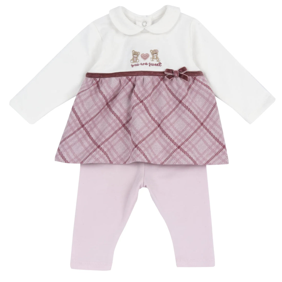 Girls White &amp; Pink Embroidered Sweatshirt with Leggings