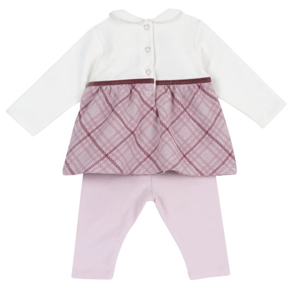Girls White &amp; Pink Embroidered Sweatshirt with Leggings