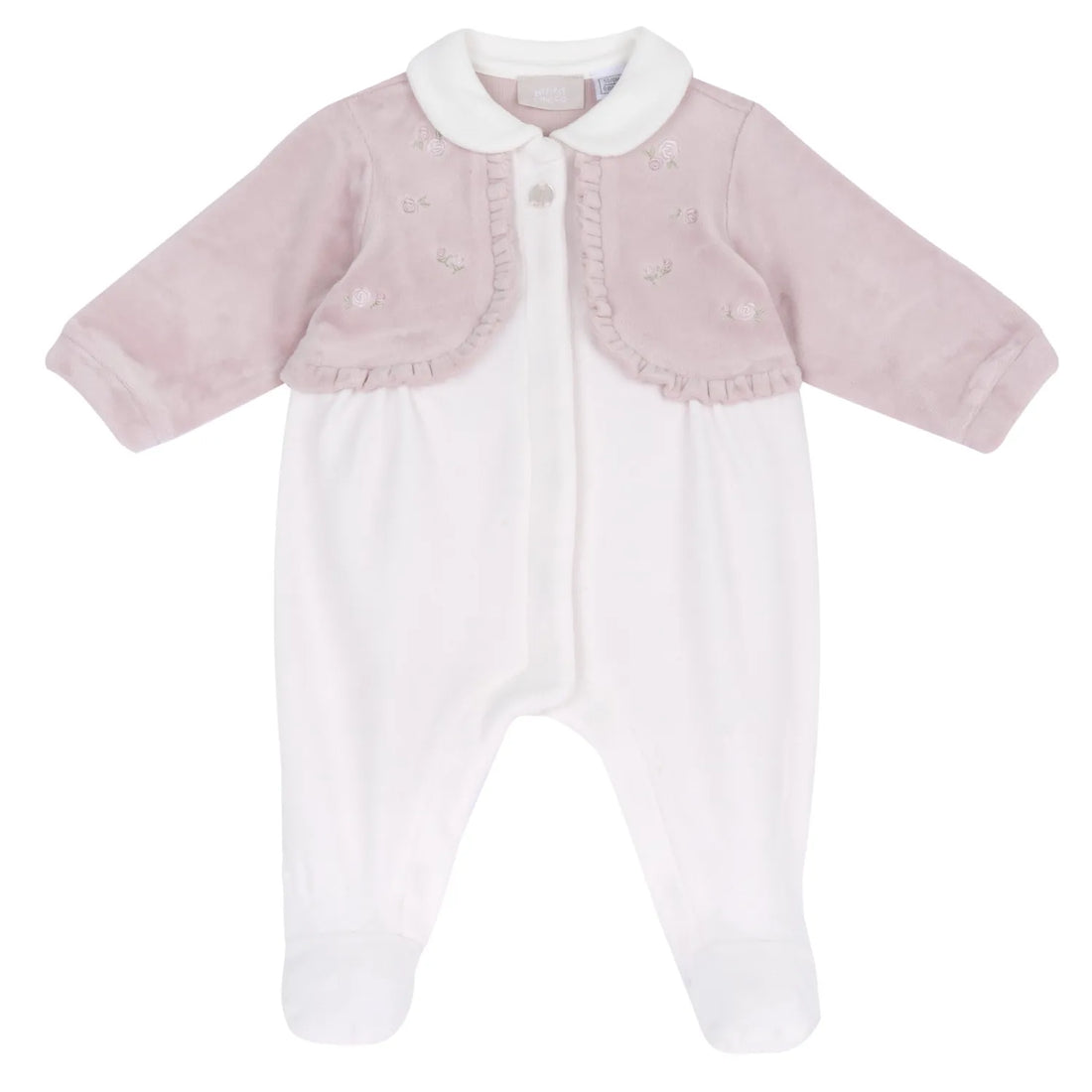 Girls White &amp; Pink Peter Pan Collar Front Opening Babysuit