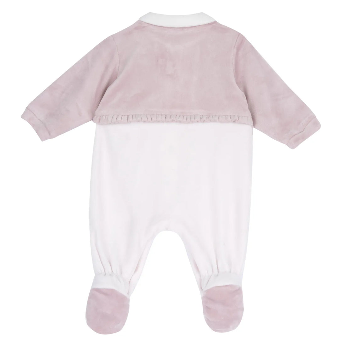 Girls White &amp; Pink Peter Pan Collar Front Opening Babysuit