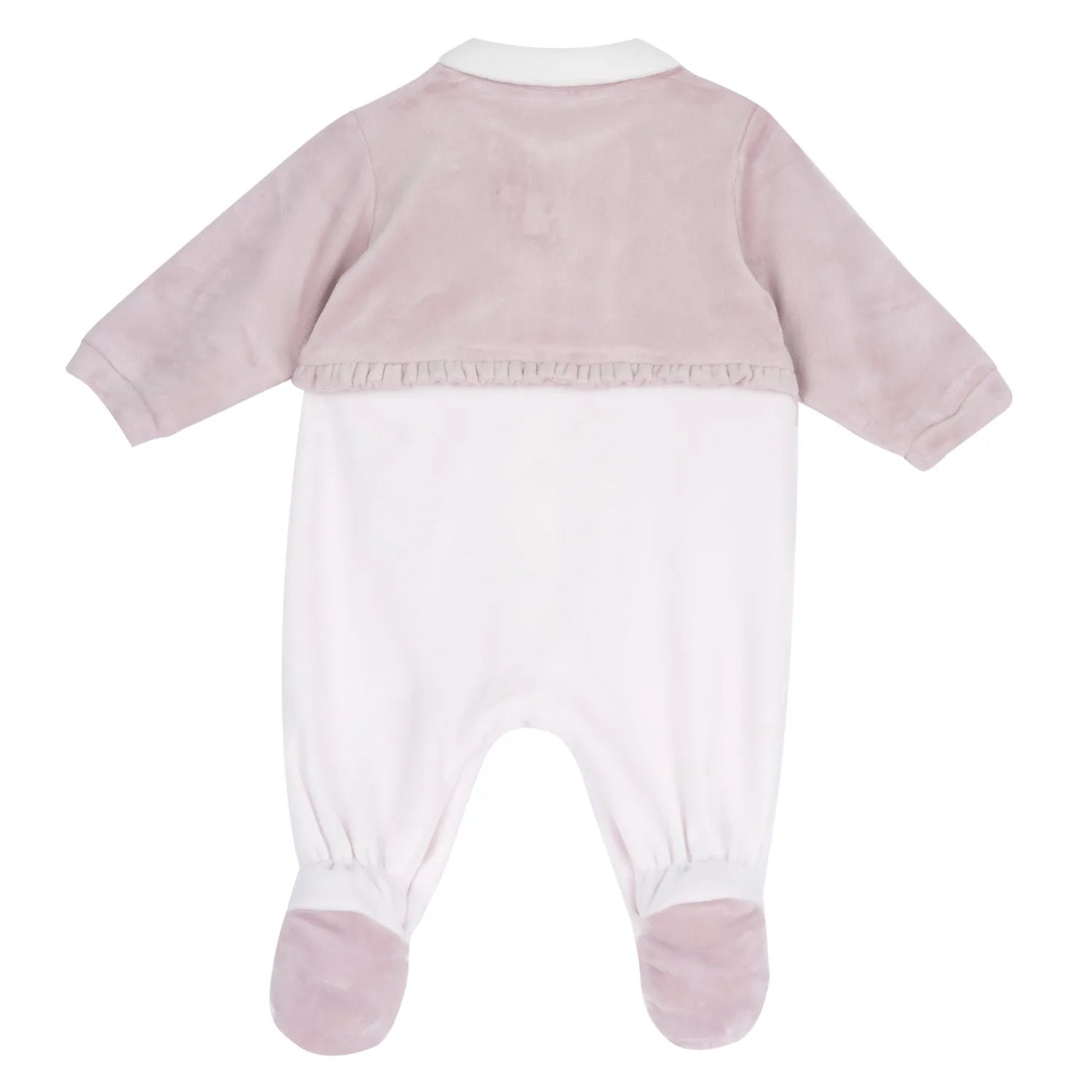 Girls White &amp; Pink Peter Pan Collar Front Opening Babysuit