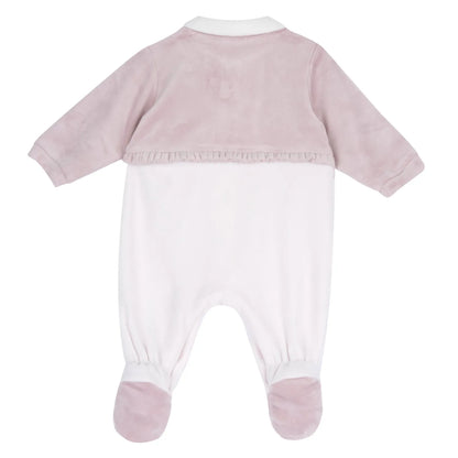 Girls White &amp; Pink Peter Pan Collar Front Opening Babysuit
