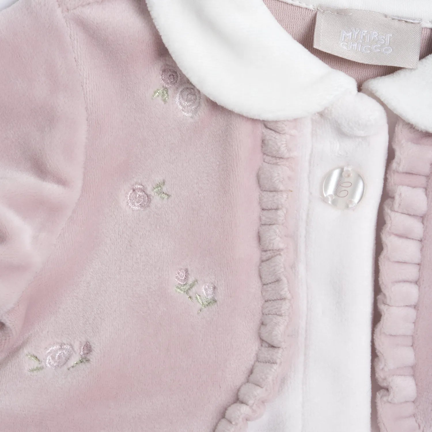 Girls White &amp; Pink Peter Pan Collar Front Opening Babysuit