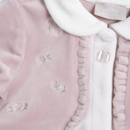 Girls White &amp; Pink Peter Pan Collar Front Opening Babysuit