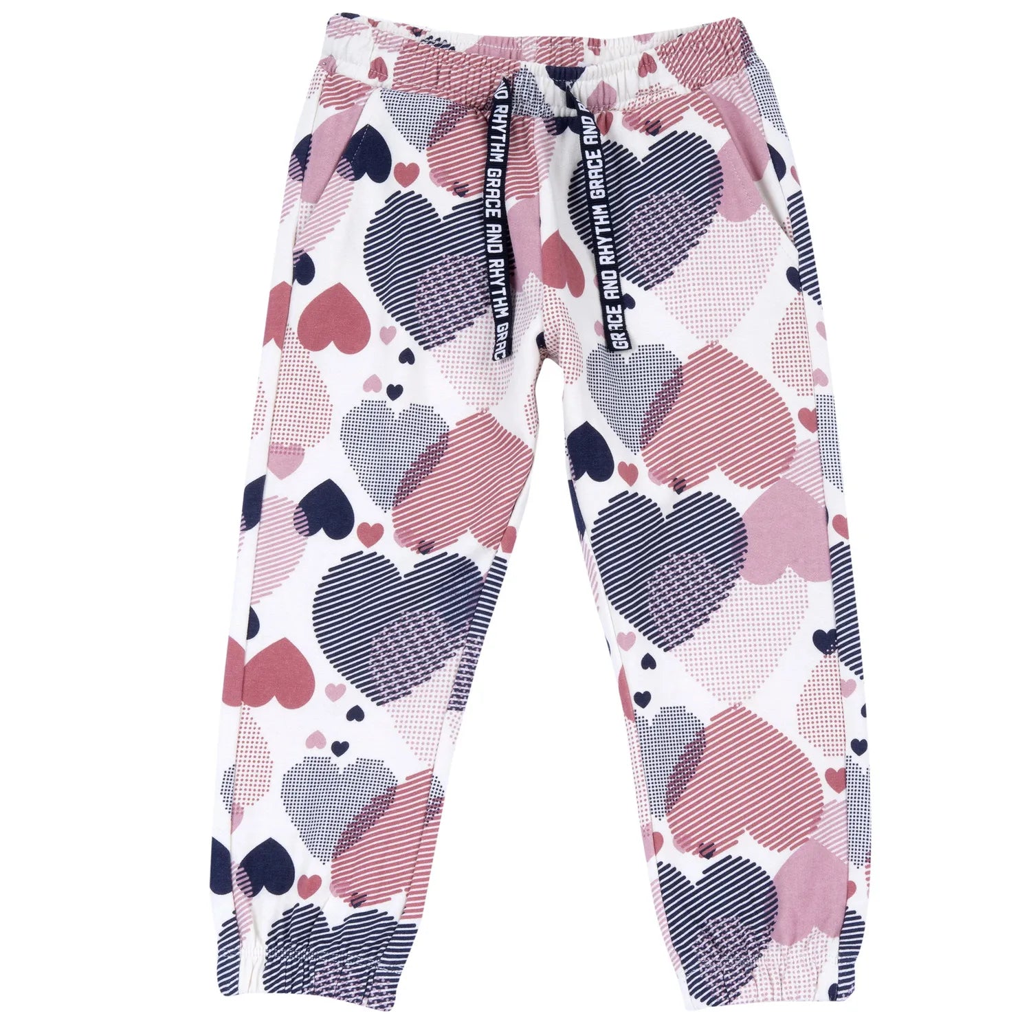 Girls White &amp; Pink Printed Joggers